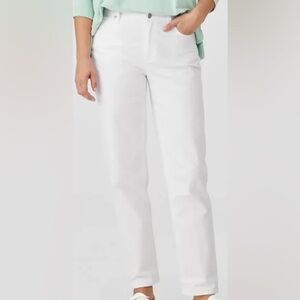 Eileen Fisher Slim Straight Mid Rise Organic Cotton Jean 10X30 White Stretch